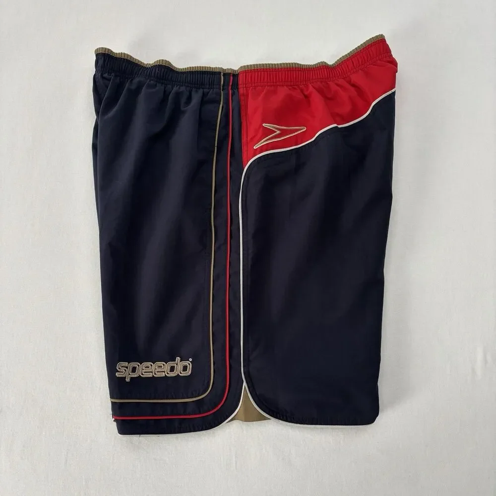 Vintage 90s Shorts Mens Navy Red XL Mesh Liner Swim Trunks Retro Classic Speedo